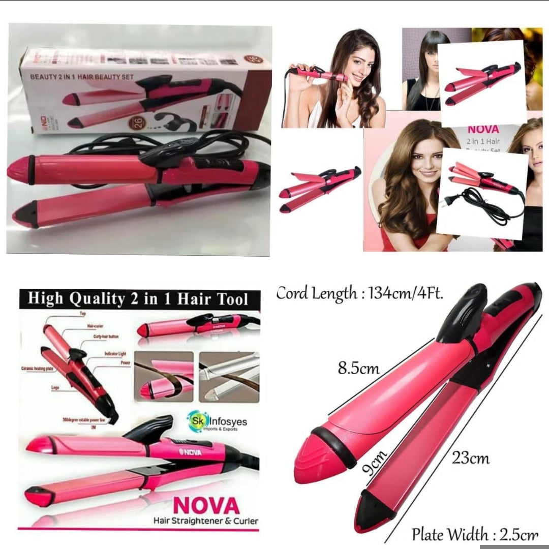 2 in 1 Nova NHC-2009 Hair Curler and Hair Straightener - Hair Styling Tool | BNH Traders Pakistan