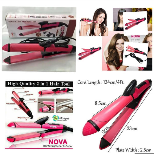 2 in 1 Nova NHC-2009 Hair Curler and Hair Straightener - Hair Styling Tool | BNH Traders Pakistan
