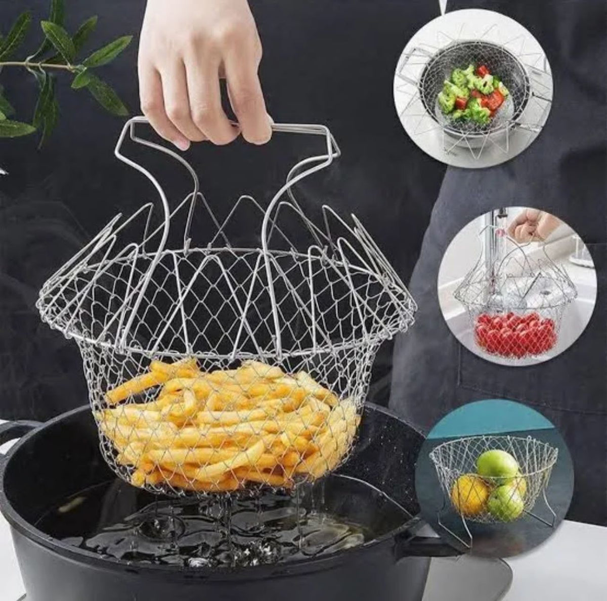 Stainless Steel Foldable Chef Basket - Cookware Item | BNH Traders Pakistan