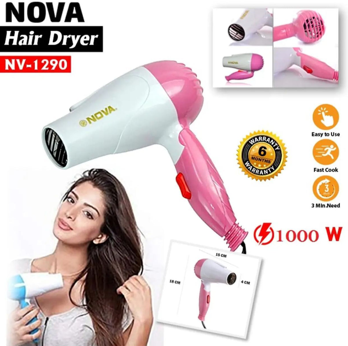 Nova Mini Hair Dryer - Hair Styling Tool | BNH Traders Pakistan